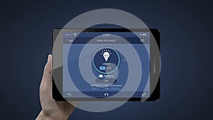 Touching smart pad, tablet IoT Home appliance, energy saving control. light on, Internet of Things, IoT smart home.
