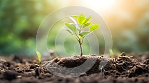 touching soil on the field before growth a seed of vegetable or plant seedling. Agriculture, gardening or ecology concept in
