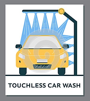 Touchless and automatic car wash service, poster template - flat vector illustration.