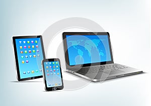 Touchpad, notebook, mobile phone vector perspectiv