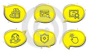 Touchpoint, Bill accounting and Medical shield icons set. Website search sign. Vector