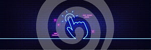 Touchpoint line icon. Click here sign. Neon light glow effect. Vector