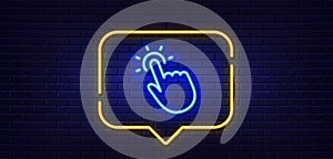 Touchpoint line icon. Click here sign. Neon light speech bubble. Vector