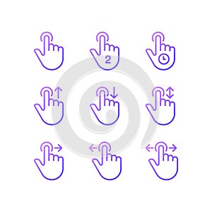 Touchscreen control gradient linear vector icons set