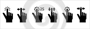 Touchscreen gesture icon. Hand finger touch screen gesture vector icons set. Contain symbol such as pinch up, two finger tap,