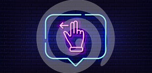 Touchscreen gesture line icon. Slide left arrow sign. Swipe action. Neon light speech bubble. Vector