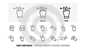 Touchscreen gesture line icons. Hand swipe, Slide gesture, Multitasking. Linear set. Line icons. Vector