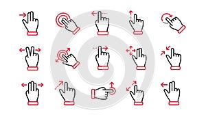 Touchscreen gesture line icons. Hand swipe, Slide gesture, Multitasking. Linear set. Vector