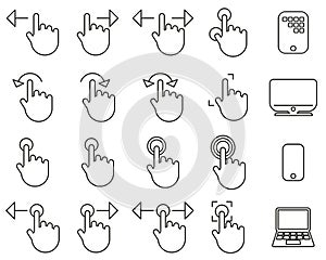 Touchscreen Icons Black & White Thin Line Set Big photo