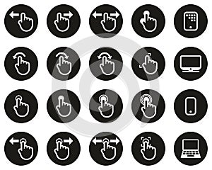 Touchscreen Icons White On Black Flat Design Circle Set Big photo