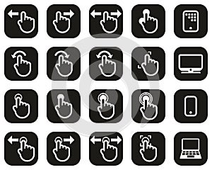 Touchscreen Icons White On Black Flat Design Set Big photo