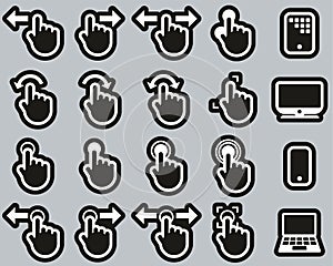 Touchscreen Icons White On Black Sticker Set Big
