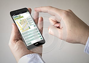 Touchscreen smartphone with car sharing app on the screen