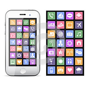 Touchscreen smartphone with colorful application icons