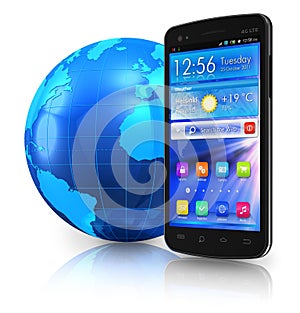 Touchscreen smartphone and Earth globe