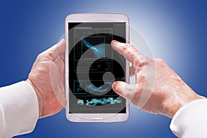 Touchscreen tablet computer in hands