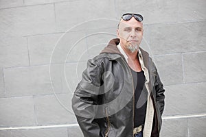 Tough guy with a leather jacket