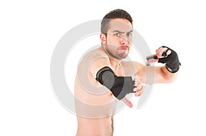 Tough martial arts fighter wearing black shorts