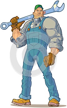 Tough Mechanic with Wrench Vector Cartoon