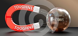 Toughness attracts Victories. A metaphor showing toughness as a big magnet attracting victories. Analogy to demonstrate the photo