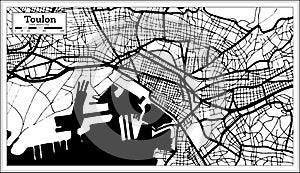 Toulon France Map in Black and White Color