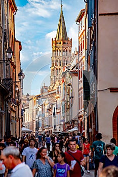 Toulouse, France - August 25rd 2022: People walking in the old town