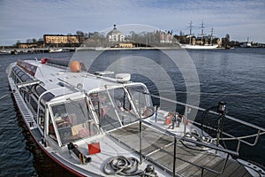 A tour boat in the harbor, Stockholm, Sweden.