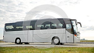 Tour bus driving outdoors