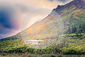 Tour bus in the scenic landscape of the Denali National Park