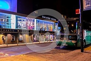 The Theatre Royal in the city of Norwich during the hours of darkness