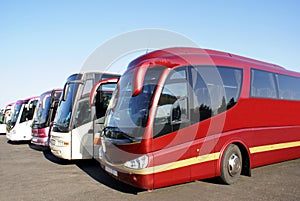 Tour buses. tour coaches parked in a car park photo