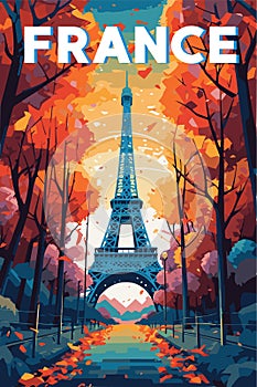 Tour Eiffel Paris, Eiffel Tower, France landscape, Vector illustration
