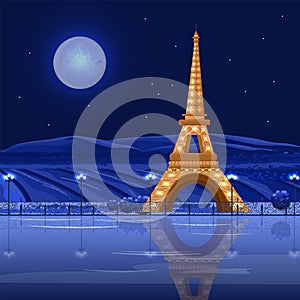 Tour Eiffel Paris at night Vector card. Beautiful backgrounds