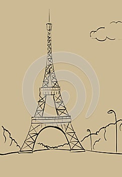 Tour Eiffel romantic illustration heart frame drawing water colo