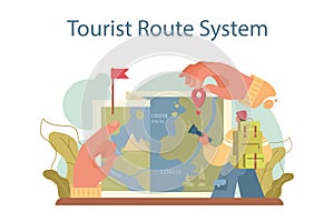 Tour guide concept. Tourist route system development, city excursion