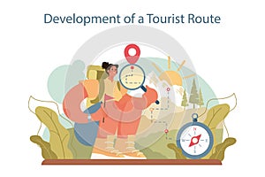 Tour guide concept. Tourist route system development, city excursion