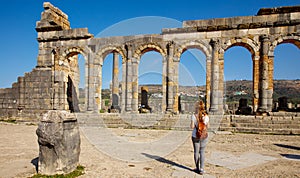 Tour tourism at Roman ruins of Volubilis