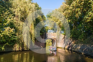 Tourboat and bridge over canal in Naarden, Netherlands