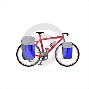 Touring bicycle with blue bags