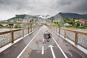 Touring bike on a bridge in Slovenia