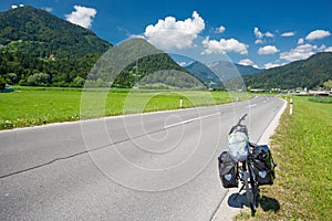 Touring bike on a road in Slovenia