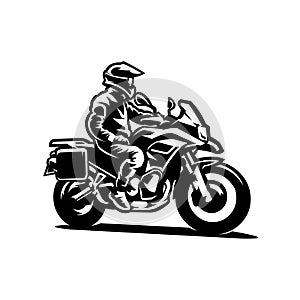 Touring biker riding motorcycle vector isolated silhouette