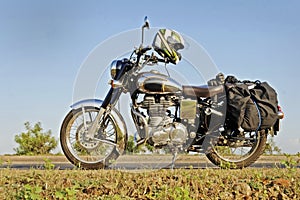 Touring Motor cycle parked on Roadside