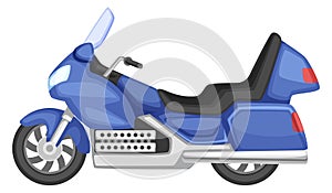 Touring motorcycle icon. Cartoon bike. Blue motorbike