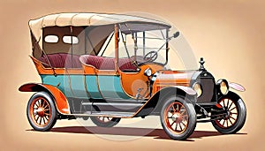 Touring transportation car fun family isolated old auto decoration