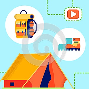 Tourism, Camping Internet Blog Vector Illustration