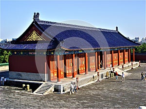 Tourism in China. Traditional building in Beijing, tourists and history