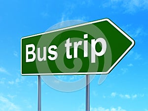 Tourism concept: Bus Trip on road sign background