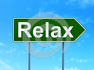 Tourism concept: Relax on road sign background
