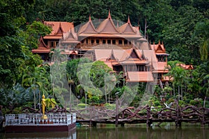 The tourism of culture of Thailand Wat Tham Khao Wong old wooden temple